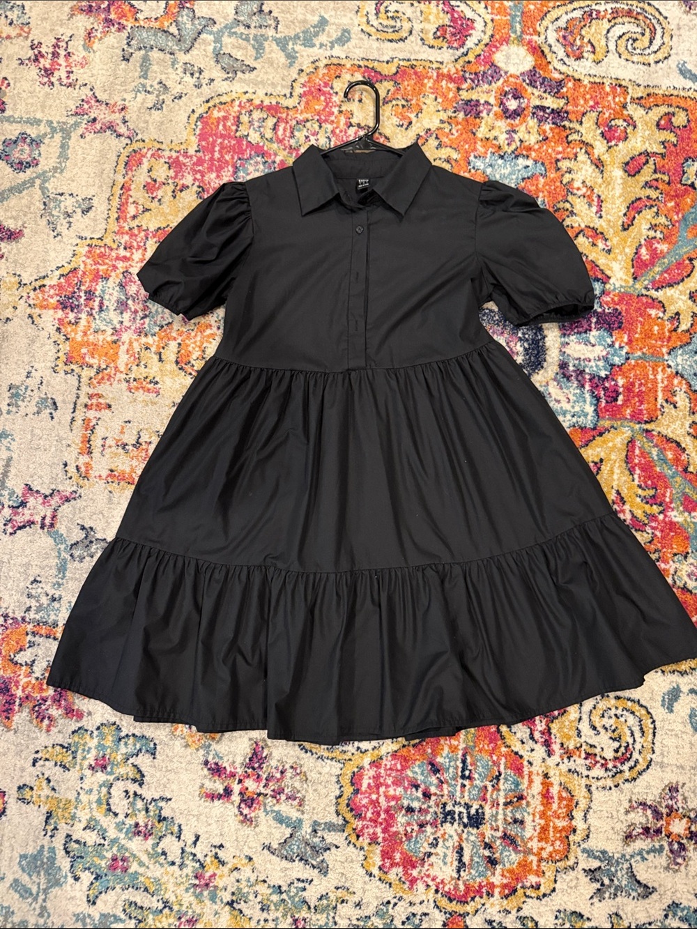 SHEIN Black Tiered Shirt Dress with Puff Sleeves